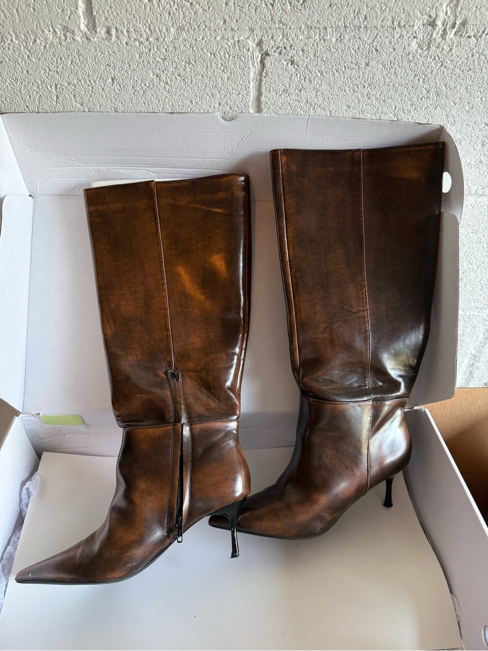 Brown Pointed-Toe Knee-High Leather Boots - used one time